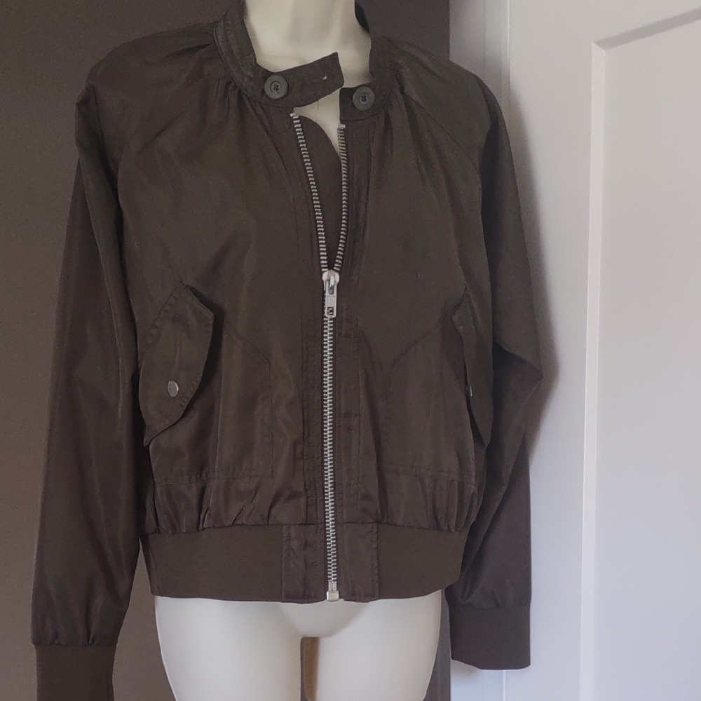 Free People Olive Green Zip Front Bomber Jacket - Size SP